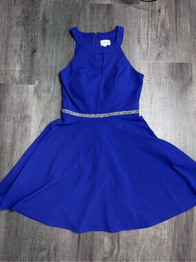 Emerald Sundae Vibrant Blue Fit & Flare Dress with Crystal Waist